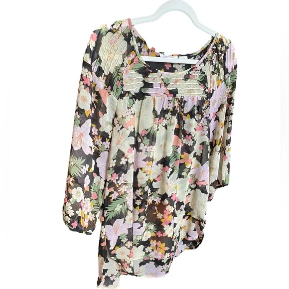 LC Lauren Conrad Floral Chiffon Peasant Top - Picture 4 of 8